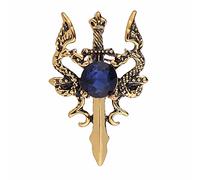 Dishowme Broche de espada de dragón de cristal, doble dragón, pin de solapa, collar de moda, pin de pecho, insignia vintage, abrigo, traje, falda, para hombres, adolescentes y mujeres (dorado)