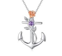 Dishowme Collar con colgante de ancla de cristal con diamantes de imitación, collar de flores de rosa trenzada, joyería para mujeres y, Diamante de imitación Metal, Diamantes de imitación