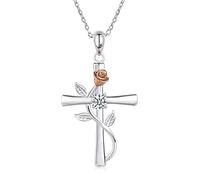 Dishowme Collar con colgante de cruz rosa, collar con crucifijo de hoja de flor de cristal, joyería de cruz cristiana religiosa para mujeres, niñas y adolescentes (Blanco)