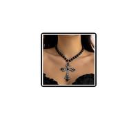 Dishowme, collar de cruz de perlas de cristal con colgante de perlas de imitación punk, cadena vintage de diamantes de imitación, joyería en forma de cruz para mujer, talla única, No es una piedra