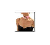 Dishowme Collar de gargantilla de corazón de cuero, collar de cascabeles con lazo gótico, cadena Punk con lazo, Collar de cinta, joyería para mujeres y niñas (Rosa)