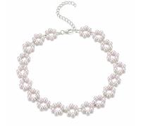 Dishowme Collar de gargantilla de flor de perlas sintéticas tejidas collar cadena joyería para mujeres, Perla artificial