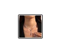 Dishowme Conjunto de collar de boda pendientes de cristal para novia con diamantes de imitación de lágrima para mujer, talla única, Gema Acero aleado, No es una piedra preciosa