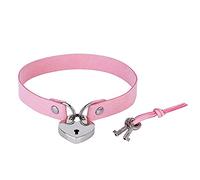 Dishowme Gargantilla con candado, Collar de cuero con forma de corazón y llave de bloqueo, cadena Punk Cat Kitty Lolita, joyería para mujeres y niñas (Rosa)