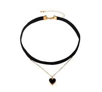 Dishowme Gargantilla de corazón negro, collar de terciopelo bohemio con corazón de amor, cadena de 2 capas, joyería chapada en oro para mujeres y niñas (Negro)