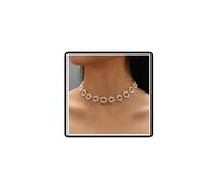 Dishowme Gargantilla de flores de perlas tejidas con perlas sintéticas, collar de cadena para mujer, Metal Perla sintética metal