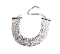 Dishowme Gargantilla de lentejuelas, collar ancho de metal con lentejuelas, collar punk hip-hop, joyería para mujeres y niñas, Metal