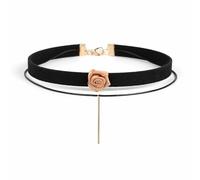 Dishowme Gargantilla de piel de terciopelo en capas con diseño de rosas, joyería para mujer, Cuero Metal
