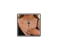 Dishowme Joyería de boda: collar y aretes de flores de cristal con aretes colgantes de lágrima floral y diamantes de imitación para novia y damas de honor