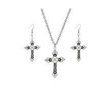 Dishowme Juego de 3 collares y aretes de cruz gótica, vintage, punk, vampiro, crucifijo, conjuntos de joyería para mujer, religioso, cristiano, oración, talla única, Acero aleado, No es una piedra