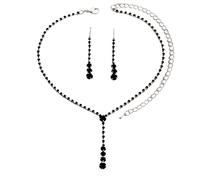Dishowme Juego de collar y aretes de boda con diamantes de imitación de cristal para mujer, talla única, Acero aleado Diamante de imitación, No es una piedra preciosa