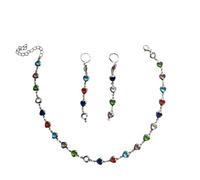 Dishowme Juego de collar y aretes de corazón de cristal, vintage, colorido, gargantilla de corazón de amor, collar de diamantes de imitación, conjuntos de joyas para mujer, talla única, Acero aleado