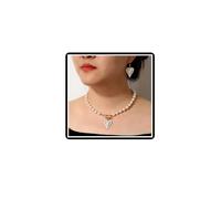 Dishowme Juego de collar y aretes de corazón de perlas de cristal para boda, perlas sintéticas, collar y collar de joyería para mujer, talla única, Acero aleado Aleación de acero Perla sintética, No