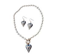 Dishowme Juego de collar y aretes de corazón de perlas de cristal para boda, perlas sintéticas, collar y collar de joyería para mujer, talla única, Acero aleado Aleación de acero Perla sintética, No