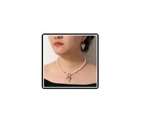 Dishowme Juego de collar y aretes de corazón de perlas de cristal para boda, perlas sintéticas, collar y collar de joyería para mujer, talla única, Acero aleado Aleación de acero Perla sintética, No
