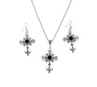 Dishowme Juego de collar y aretes de cruz de cristal gótico con diamantes de imitación, 3 piezas, joyería punk, cristiana, crucifijo para mujer, talla única, Diamante de imitación Acero aleado, No es