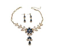 Dishowme Juego de collar y aretes de flores de cristal, conjuntos de joyas de boda, aretes colgantes de lágrima floral con diamantes de imitación para mujer, novia, damas de honor, talla única,