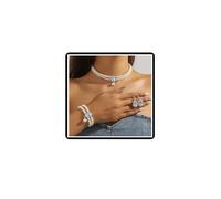 Dishowme Juego de collar y aretes de perlas de boda de cristal francés para novia, collar de perlas sintéticas, collar y pulsera, conjuntos de joyas de diamantes de imitación para mujer, talla única