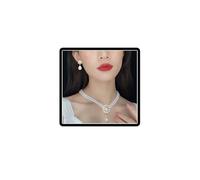 Dishowme Juego de collar y aretes de perlas de cristal de camelia con colgante de flor de camelia vintage en capas para mujeres y niñas, Perla de imitación Metal