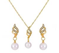 Dishowme Juego de collar y aretes de perlas de cristal de imitación con colgante de cadena de diamantes de imitación de gota de agua para mujeres y niñas, Perla de imitación Diamante de imitación