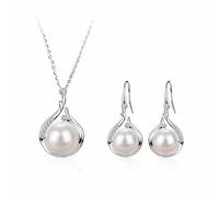Dishowme Juego de collar y aretes de perlas de cristal para boda, vintage, con diamantes de imitación, perlas sintéticas, para mujer