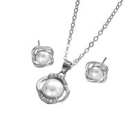 Dishowme Juego de collar y aretes de perlas de imitación de cristal, collar con colgante de diamantes de imitación para mujer, talla única, Acero aleado Perla sintética, No es una piedra preciosa