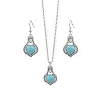Dishowme Juego de collar y aretes de turquesa, collar con colgante de flor de piedras preciosas bohemias, 3 piezas, diseño geométrico vintage de gota de agua, disfraz occidental para mujeres y niñas,