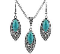 Dishowme Juego de collar y aretes de turquesa con colgante bohemio, cadena de disfraces, joyería occidental para mujer, sin talla, Aleación, turquesa, acero inoxidable, Piedra preciosa, turquesa