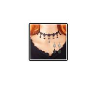 Dishowme Juego de collar y pendientes de terciopelo de cristal, collar de encaje gótico, cadena de vampiro, gargantilla negra, conjuntos de joyas para mujer, talla única, Diamante de imitación Metal,