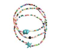 Dishowme Pulsera tobillera de estrella de mar turquesa, 3 unidades, perlas bohemias, tobilleras, elásticas, verano, playa, sandalias, joyas para mujeres, talla única, Metal, No es una piedra preciosa