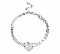 Dishowme Pulsera tobillera de lentejuelas con forma de corazón, estilo bohemio, para mujer, con monedas, para verano, playa, descalzo, sandalia, joyería para mujer, talla única, Metal, No es una