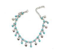 Dishowme Tobillera con perlas y corazón y cuentas turquesas, cadena para el pie, para verano, playa, sandalias descalzas para mujeres y niñas, Metal