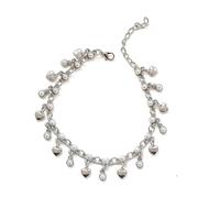 Dishowme Tobillera con perlas y corazón y cuentas turquesas, cadena para el pie, para verano, playa, sandalias descalzas para mujeres y niñas, Taglia unica, Metal