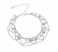 Dishowme Tobillera de cascabeles pulsera Boho en capas campanas borlas pie cadena playa ajustable descalzo sandalia joyería para mujeres niñas adolescentes (Plateado)