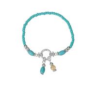 Dishowme Tobillera de cuentas turquesas, estilo bohemio, elástica, con cuentas de semillas, cadena para el pie, para verano, playa, sandalias descalzas para mujer, talla única, Acero aleado Resina, No