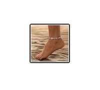 Dishowme Tobillera de perlas con forma de concha y estrella, estilo bohemio, cadena de pie, con perlas de imitación hawaianas, puka, verano, playa, sandalias descalzas para mujer, talla única, Acero