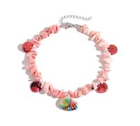 Dishowme Turquesa concha tobillera pulsera piedra natural concha tobillera hawaiana Puka lentejuelas borlas verano playa descalzo sandalia joyas para mujer, talla única, Metal Piedra Metal Concha