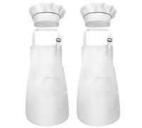 Disino 4 Piezas Blanco Niños Delantal y Gorro de Cocinero, Infantil Delantal Con 2 Bolsillos para Niñas, Ajustable Niñito Delantales de Cocina Chef para Cocinar Hornear Pintura Artesanía (7-13 Años)