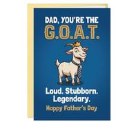 DISJOURNEY Divertida tarjeta para el día del padre - You are the GoAT - Greatest Dad of All Time - Tarjeta de feliz día del padre para papá legendario, ruidoso y obstinado, regalo de hijo, hija