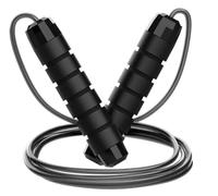 DisMa - Comba Ligera - 2,8 Metros con Mangos de Espuma Ergonómicos - Comba de Saltar de Longitud Ajustable - Ideal para Fitness y Cardio - Entrenamiento por Intervalos y Crossfit (Negro)