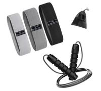 DisMa | Set Bandas Elásticas + Cuerda de Saltar de 2,8 Metros y Mangos de Espuma | Bandas de Resistencia Fitness para Piernas, Glúteos, Brazos (Gris + Negro, 3 Unidades)