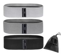 DisMa | Set de 3 Bandas Elasticas de Tela | Bandas de Resistencia Antideslizantes | (Niveles Light, Medium, Heavy) | Ejercicios para Gluteos, Cadera, Piernas, Yoga, Pilates, Fitness | (C. Gris)