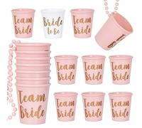 Disnace 14 Pcs Team Bride and Bride To Be Collar de Cristal Chupito Nupcial con Cuentas Plástico, Vasos de Chupito con Cadena para Despedida de Soltera Fiesta Party Cups (Rosa y Blanco)