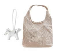 Disnace Bolsos Tejidos Crochet, Bolso de Playa para Mujer, Bolsos en Tejido Crochet Boho, Bolso de Hombro de Malla para Verano Viajes Diario, con Colgante, Estilo Casual y Moderno