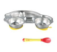 Disnace Platos Divididos de Acero Inoxidable, Plato de Dibujos Animados para Niños, Platos Divididos con 5 Compartimentos, Bandeja Dividida con Ventosa de Silicona Sopera, para Niños Campistas