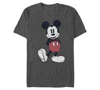 Disney Full Size Mickey Mouse Distressed Look T-Shirt Camiseta, Gris Oscuro Jaspeado, L para Hombre
