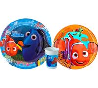 Disney 8 platos de papel Nemo 23 cm + 8 platos Dory 20 cm + 8 vasos Dory/Nemo para fiestas y cumpleaños