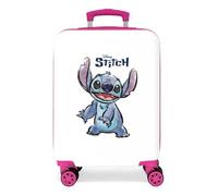 Disney Adorable Stitch, Maleta Infantil tamaño de Cabina, Equipaje para Niños Niñas, Happy, Maleta Cabina Fabricada en ABS,Rosa, 55 cm, 34L, Ruedas Dobles, Cierre de combinación Lateral. Joumma Bags