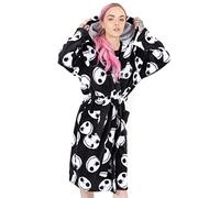 Disney Albornoz de El extraño mundo de Navidad para mujer, bata de baño negra con bolsillo Jack Skellington para adultos, bata de pijama de la película Tim Burton, Negro, L