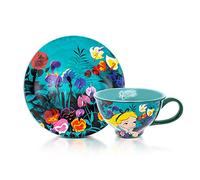 Disney Alicia en el país de las maravillas - Juego de taza de té y platillo de cerámica de 12 onzas | Juego de regalo para fiesta de té para café, espresso, moca, latte | Bonitos regalos y